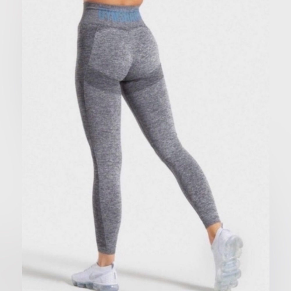 Gymshark Flex High Waist Seamless Contour Athletic Leggings Marled Black Blue M